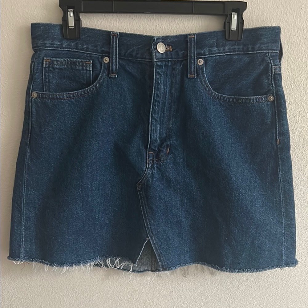 Madewell Blue Rigid Denim Frayed Raw 90's Hem A-Line Cutout Mini Jean Skirt